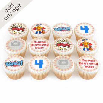 12 Super Boy Photo Cupcakes