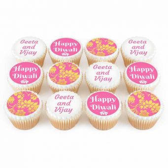 12 Pink Diwali Cupcakes