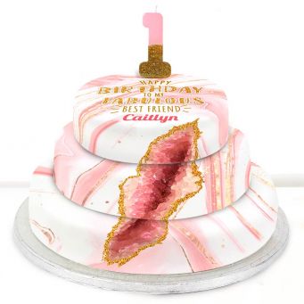 1st Birthday Pink Foil Cake 