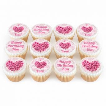 12 Rose Heart Cupcakes 