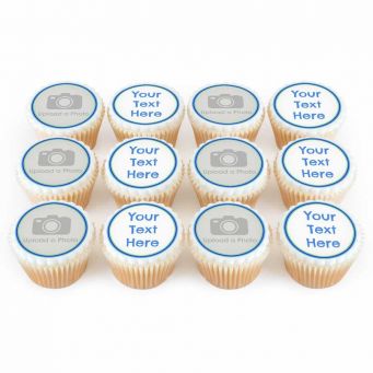 12 Blue Photo & Text Cupcakes