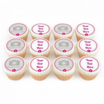 12 Floral Photo & Text Cupcakes