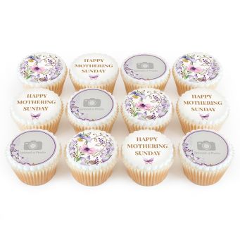 12 Purple Flower Photo Cupcakes