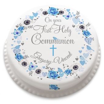 Blue Flower Communion Cake