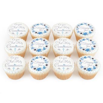 12 Blue Communion Cupcakes