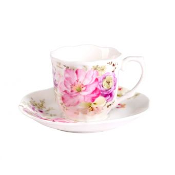 purple floral cup and saucer
