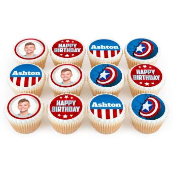 12 Captain America Photo Cupcakes