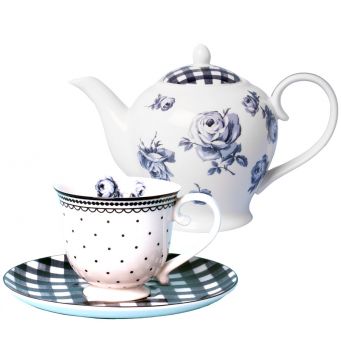 Vintage Indigo Teapot and Cup Set