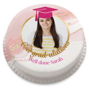 Pink Graduation Photo Cake