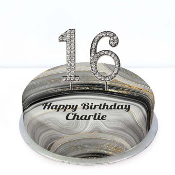 16th Birthday Black Marble Cake