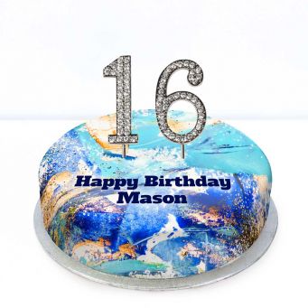 16th Birthday Blue Marble Cake