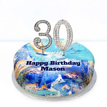 30th Birthday Blue Marble Cake