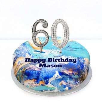 60th Birthday Blue Marble Cake