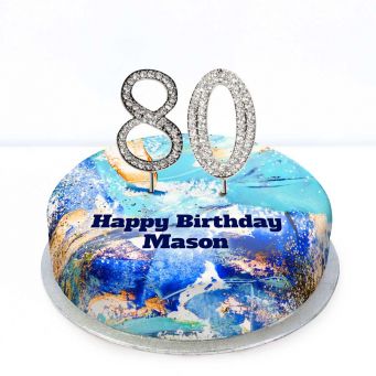 80th Birthday Blue Marble Cake