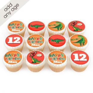 12 Red Dino Cupcakes