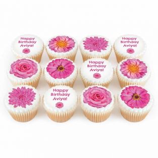 12 Pink Flower Cupcakes
