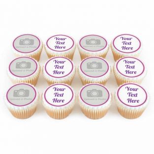 12 Pink Photo & Text Cupcakes