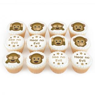 12 Monkey Emoji Cupcakes