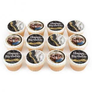 12 Black Marble Cupcakes
