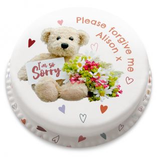 Sorry Bear and Flowers Cake