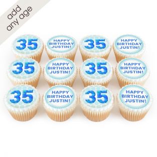 12 Any Age Blue Number Cupcakes