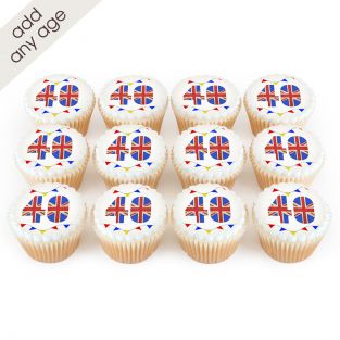 12 Union Jack Number Cupcakes
