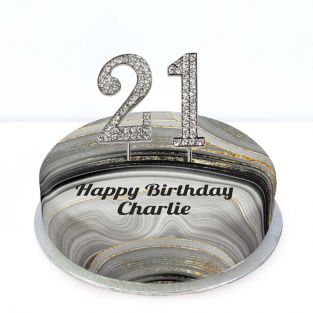 21st Birthday Black Marble Cake