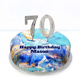 70th Birthday Blue Marble Cake